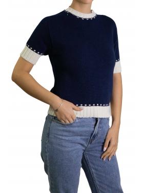 Maglioncino in cotone bicolore manica corta 